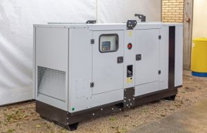 Commercial diesel standby generator providing emergency backup power for businesses and facilities.
